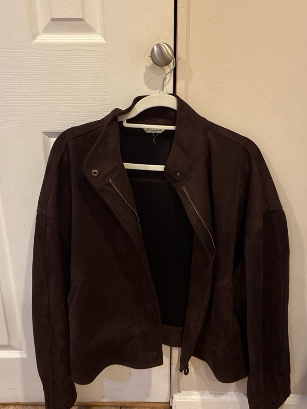 Max Studio Dark Brown Suede Bomber Jacket - Picture 1 of 4